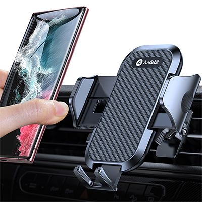 [2022 Never Drop & Won't Break] andobil Car Phone Holder Mount, Anti-Shake Air Vent Car Phone Holder Metal Clip Mobile Phone Holder for Car Compatible with iPhone 13 12 11 Pro Max Samsung S22 & All
